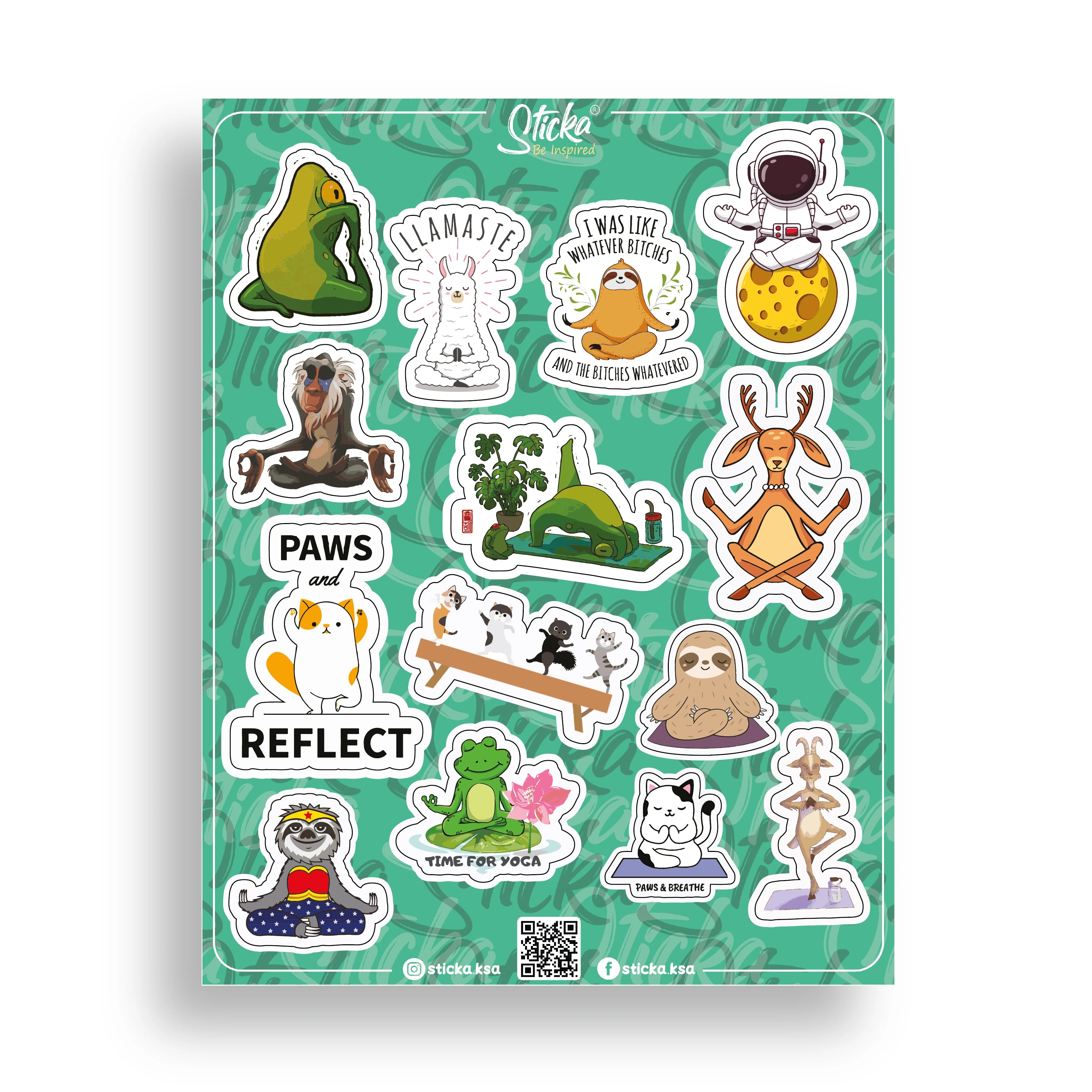 YOGA ANIMALS STICKER SHEET