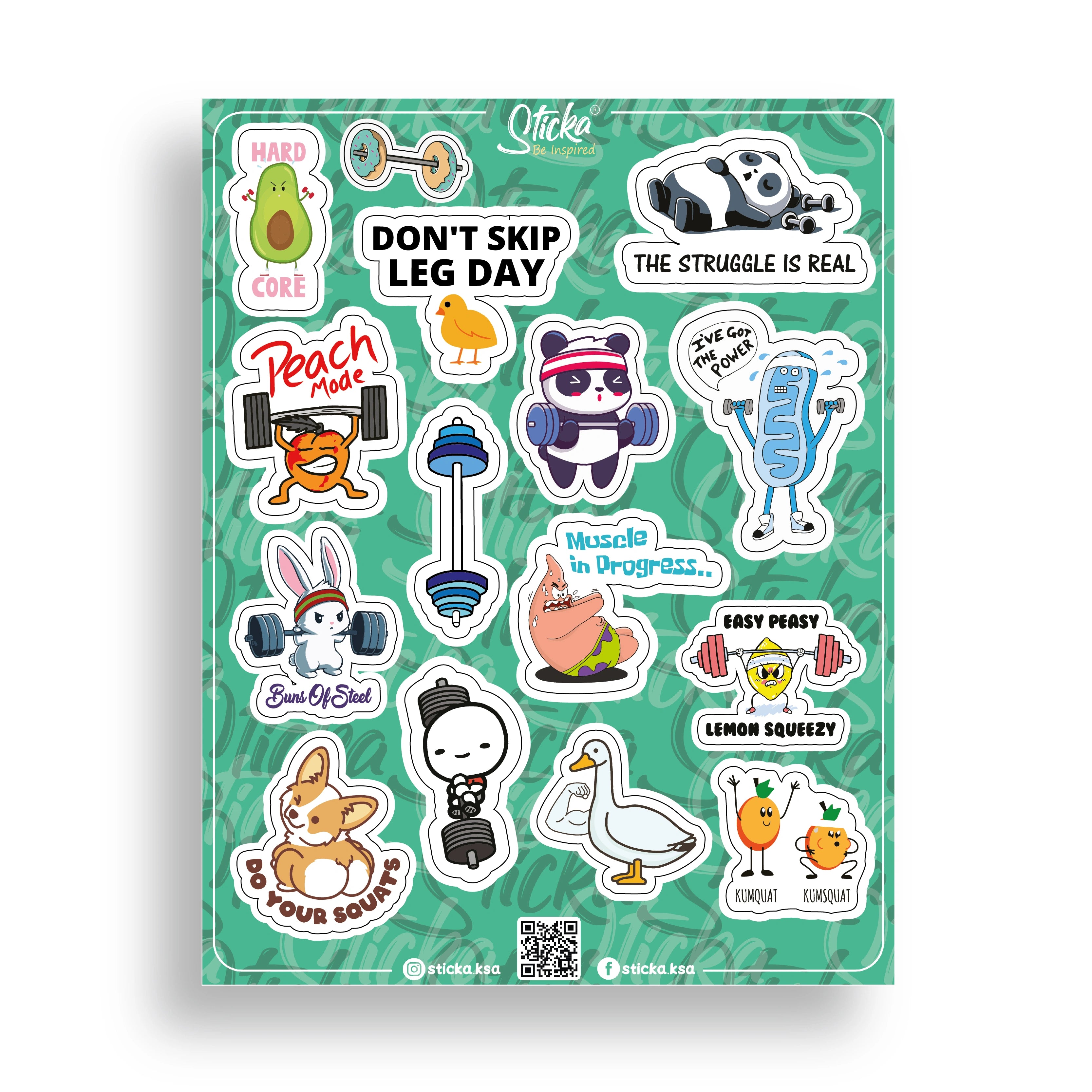 GYM ANIMALS STICKER SHEET