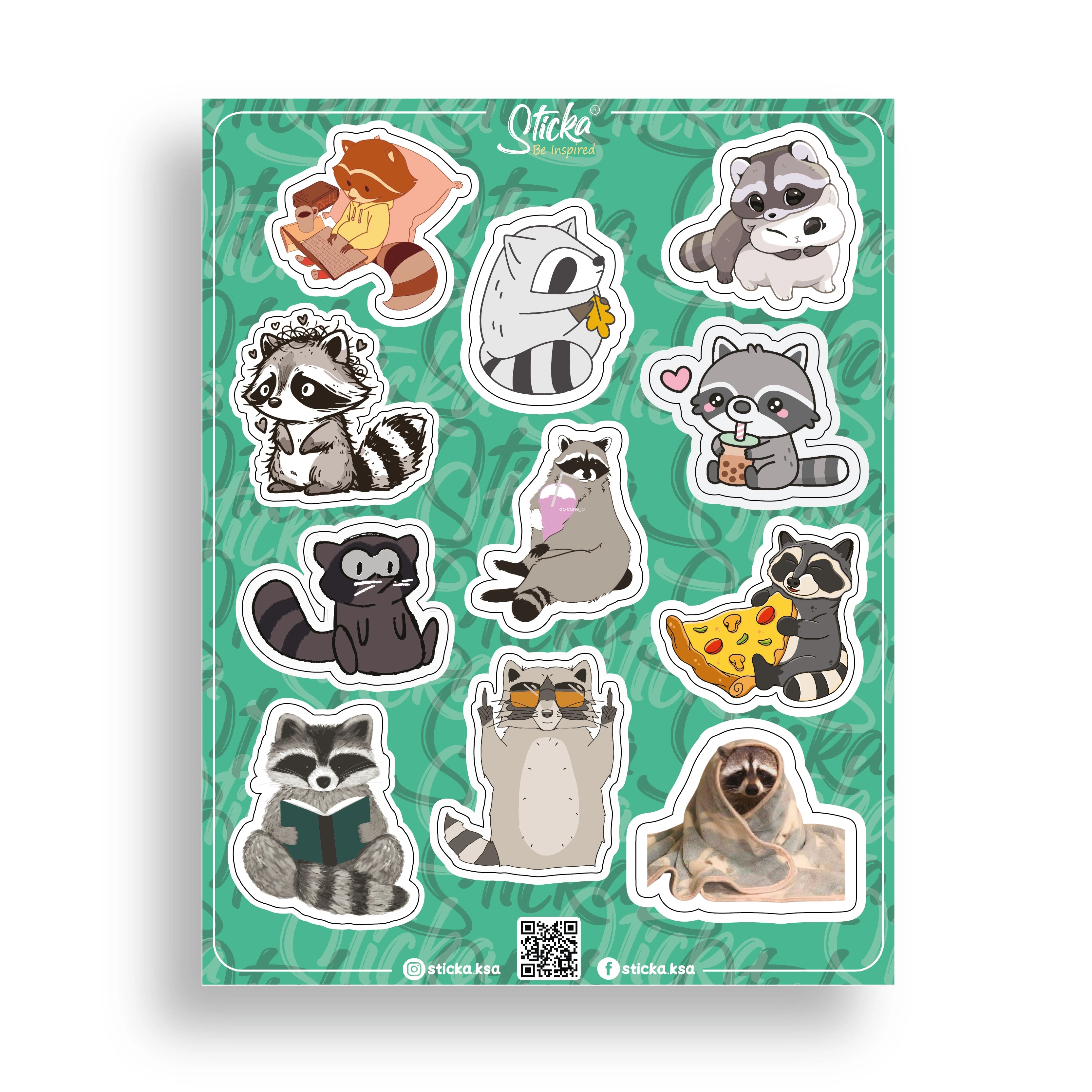 CUTE RACCOONS STICKER SHEET