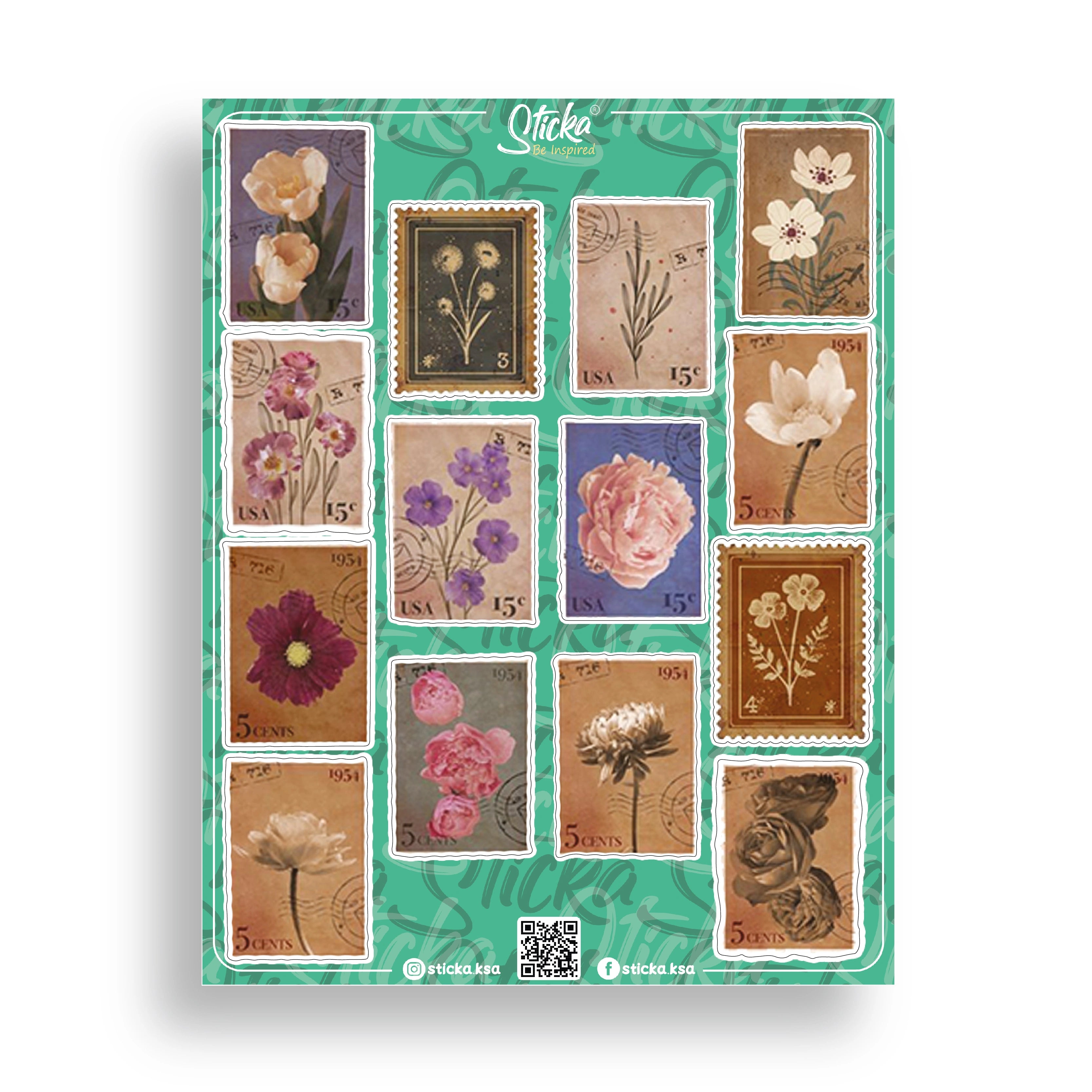 FLOWER STAMPS STICKER SHEET (JOURNAL-5)